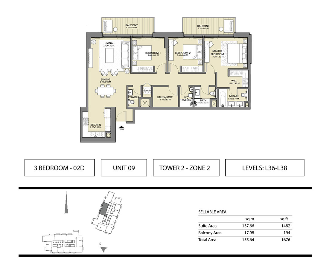 Floor Plan - Act One, Act Two Apartments by Emaar